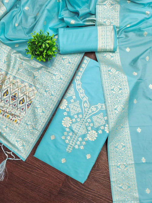 Blue Color Paithani woven Pattern Top, Bottom & Dupatta Dress Material