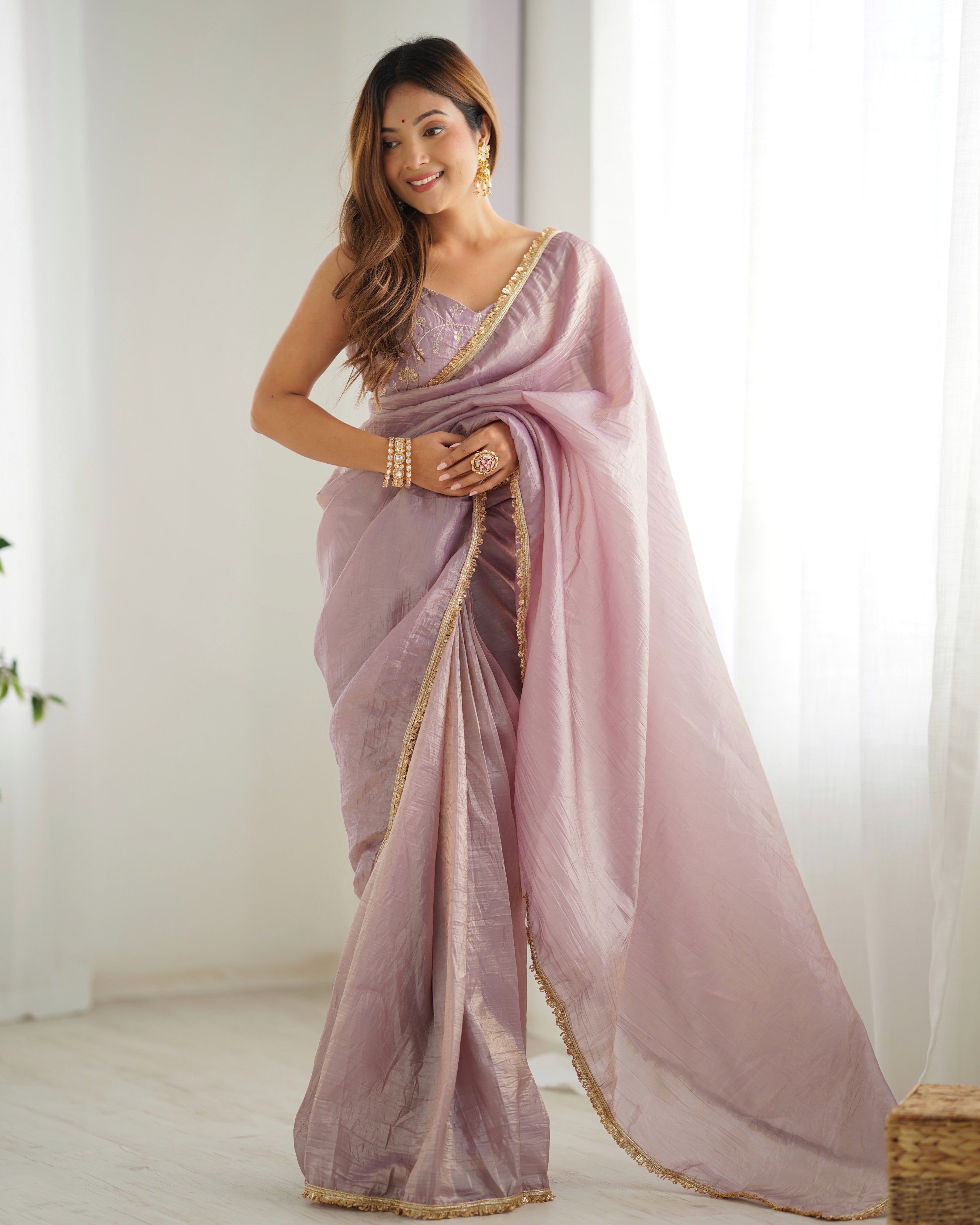 Kalikar Gold Crush Silk Mauve -RV Niharika