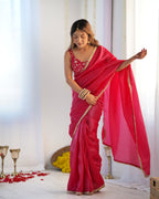 Kalikar Gold Crush Silk Red Pink -RV Niharika