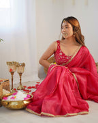 Kalikar Gold Crush Silk Red Pink -RV Niharika