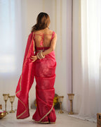 Kalikar Gold Crush Silk Red Pink -RV Niharika