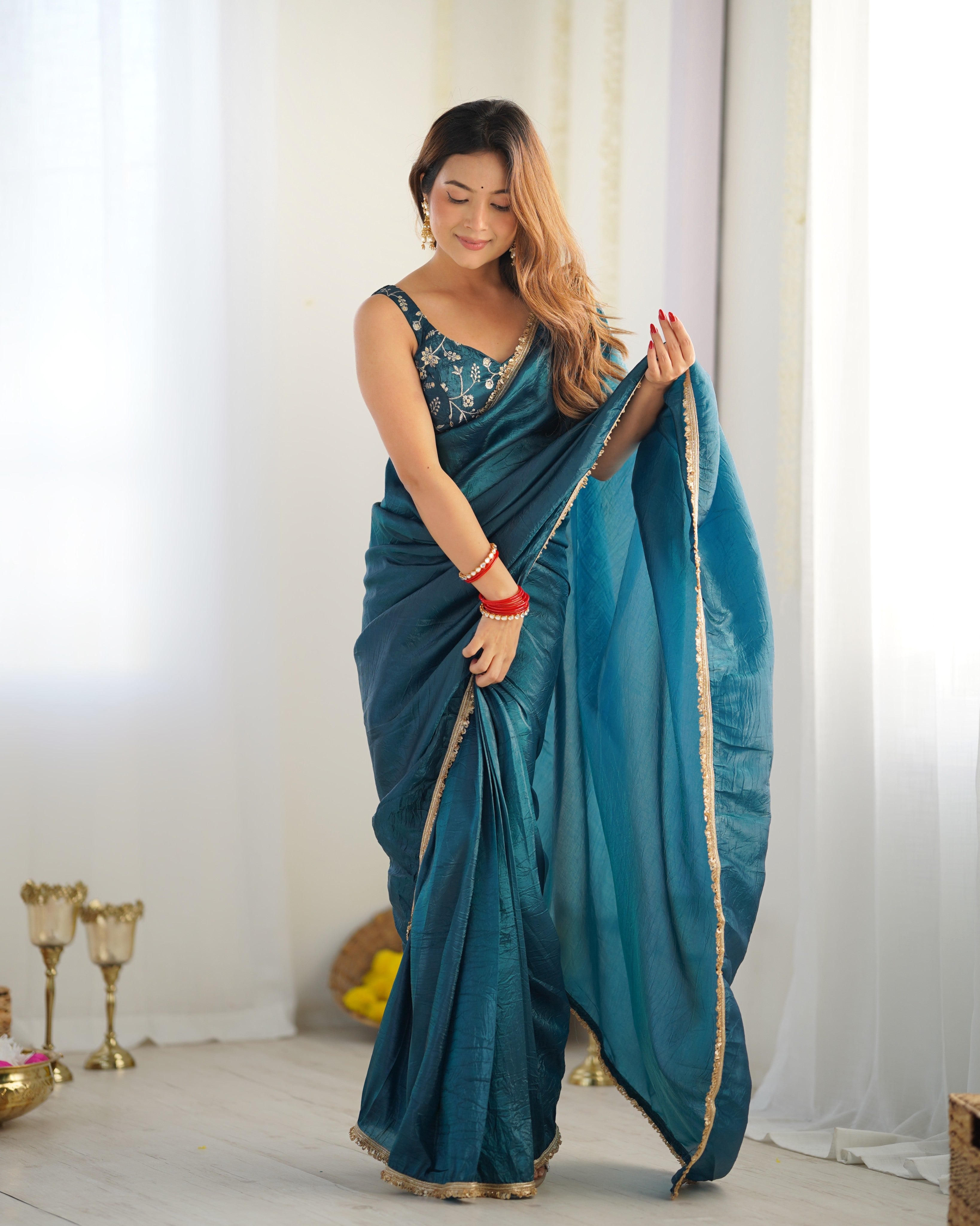 Kalikar Gold Crush Silk Blue -RV Niharika