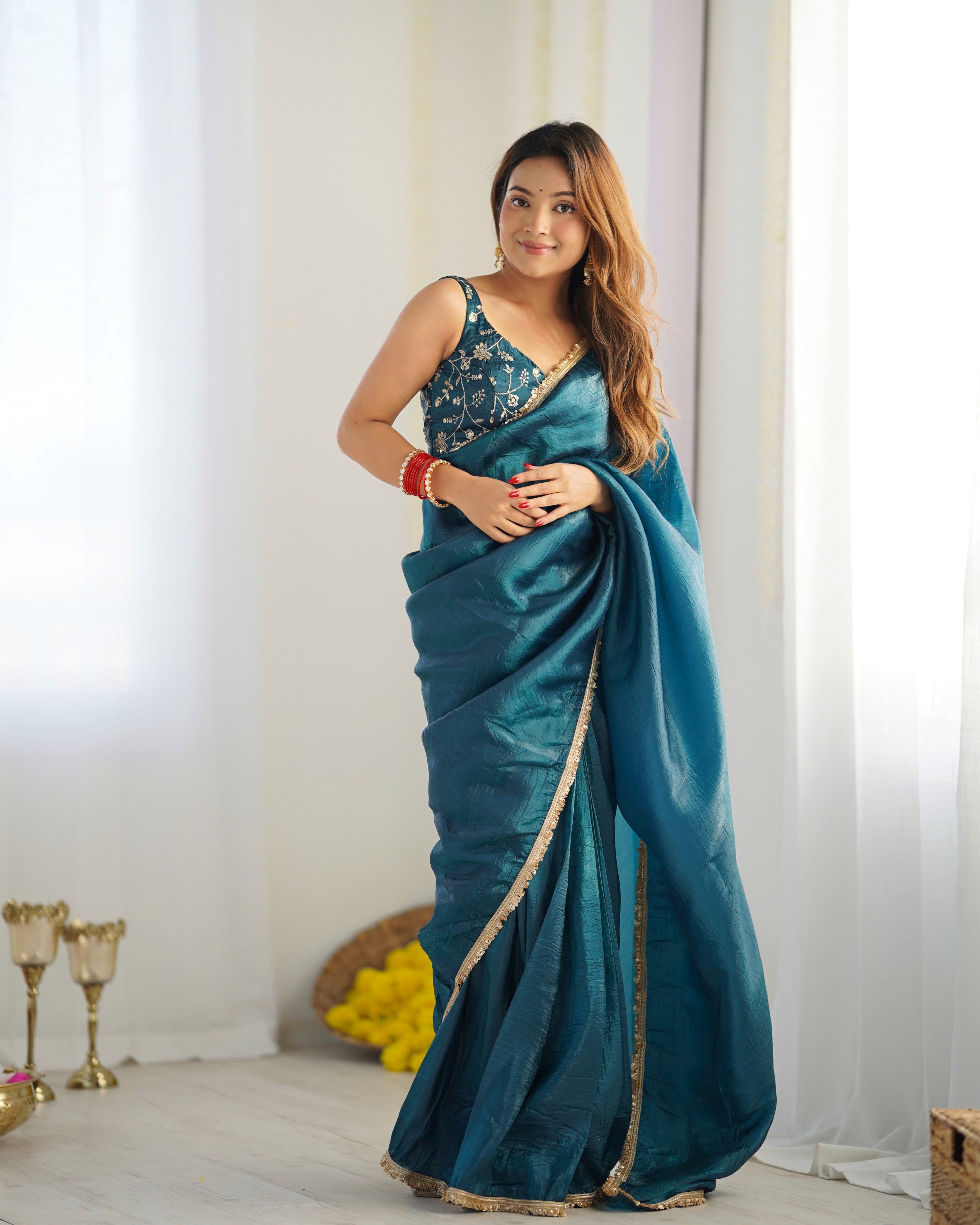 Kalikar Gold Crush Silk Blue -RV Niharika