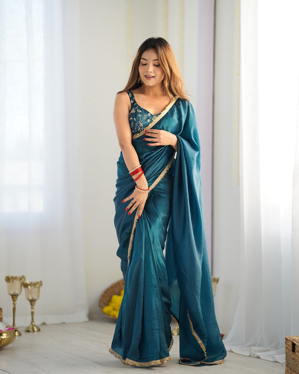 Kalikar Gold Crush Silk Blue -RV Niharika