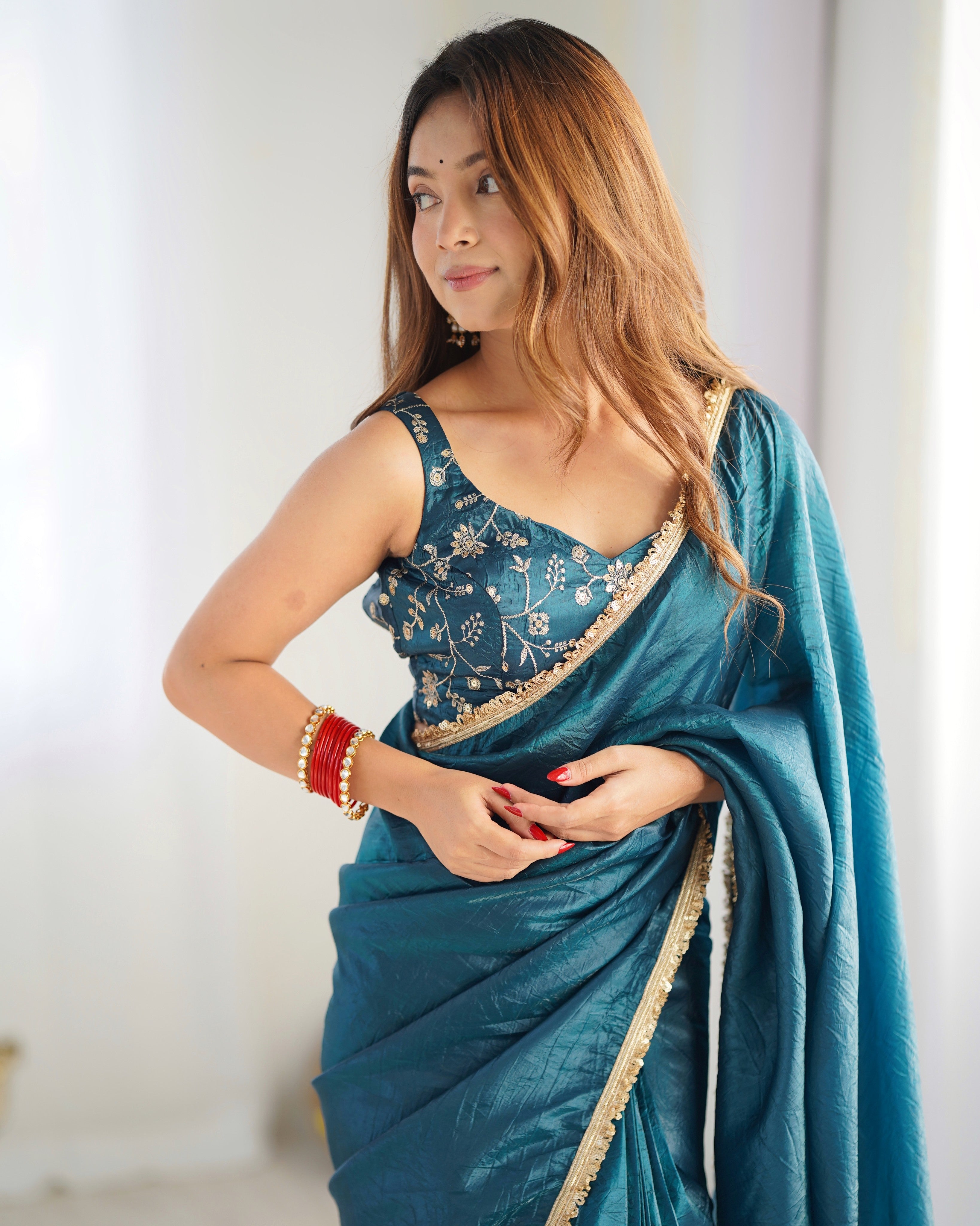 Kalikar Gold Crush Silk Blue -RV Niharika