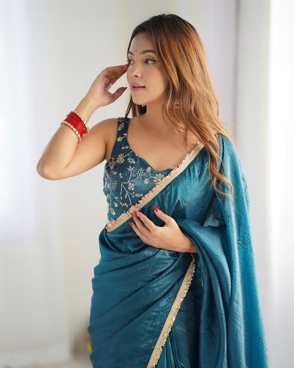 Kalikar Gold Crush Silk Blue -RV Niharika