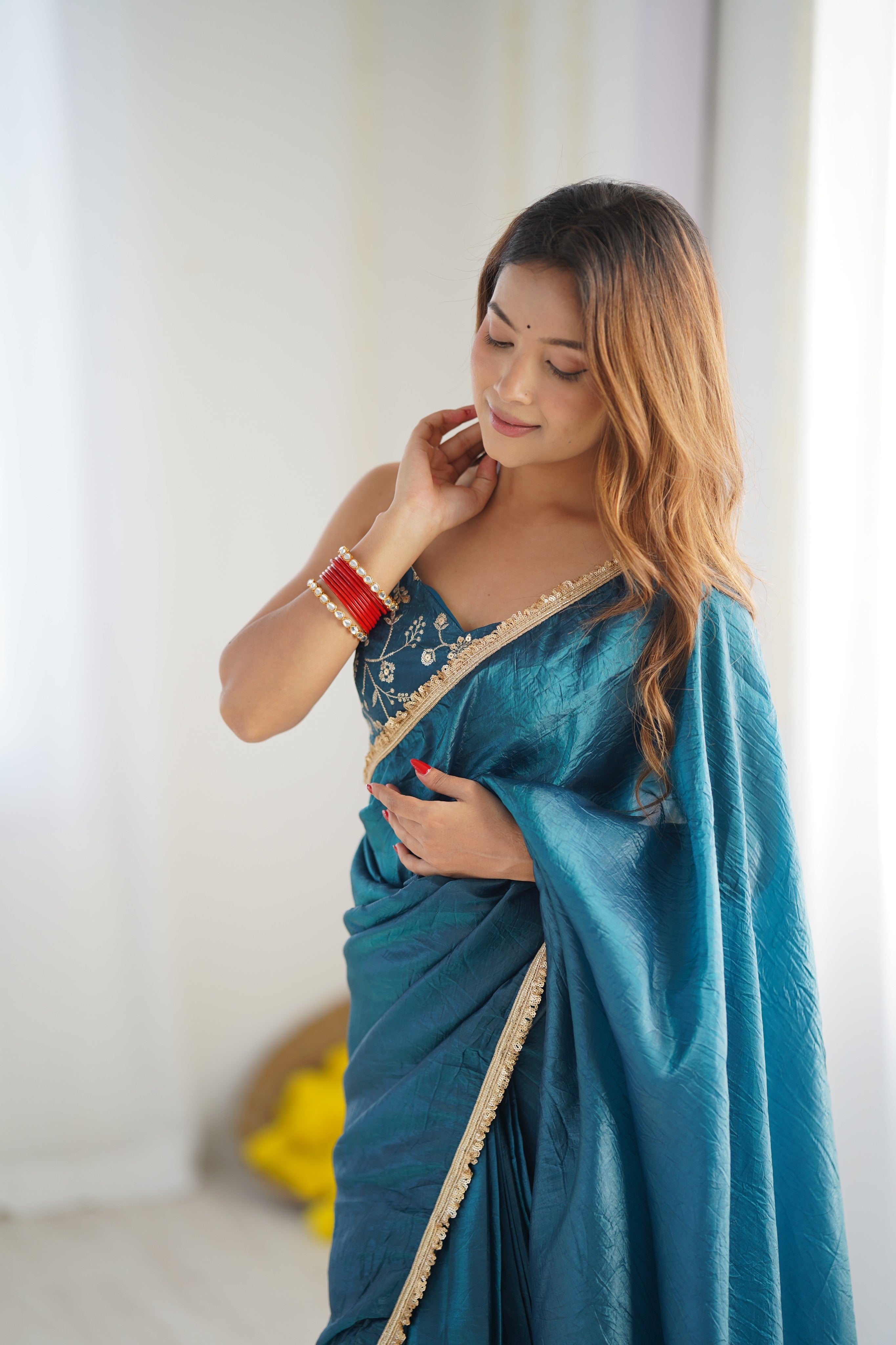 Kalikar Gold Crush Silk Blue -RV Niharika