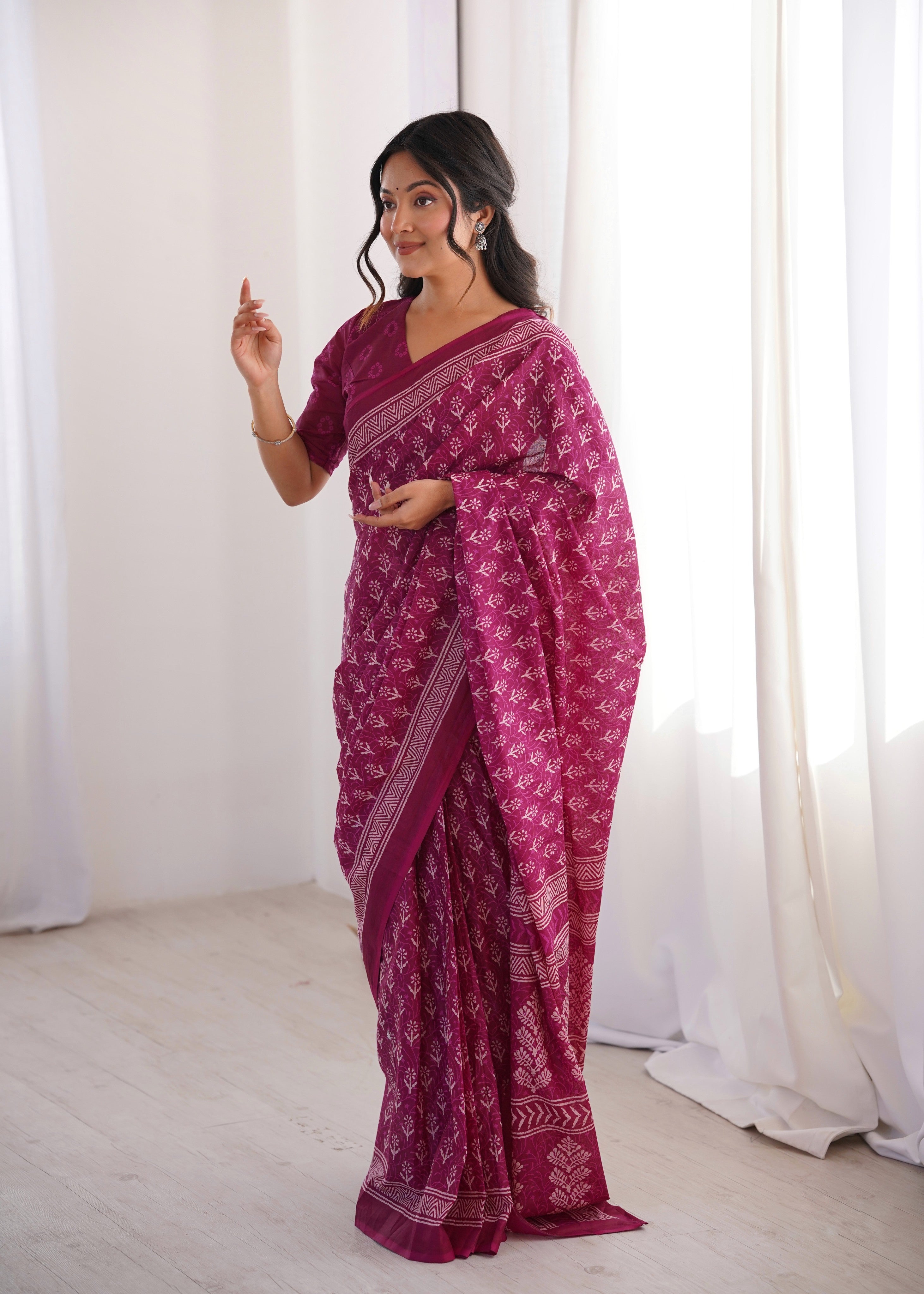 Designer Printed Pure Cotton Saree of Pink