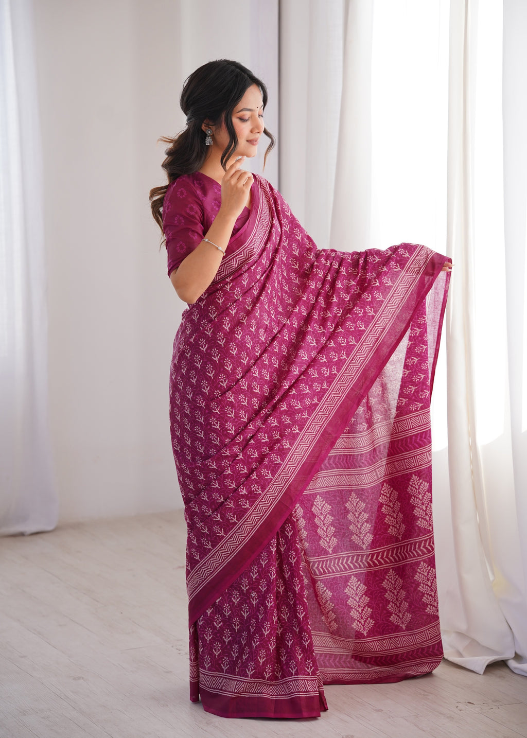 Designer Printed Pure Cotton Saree of Pink