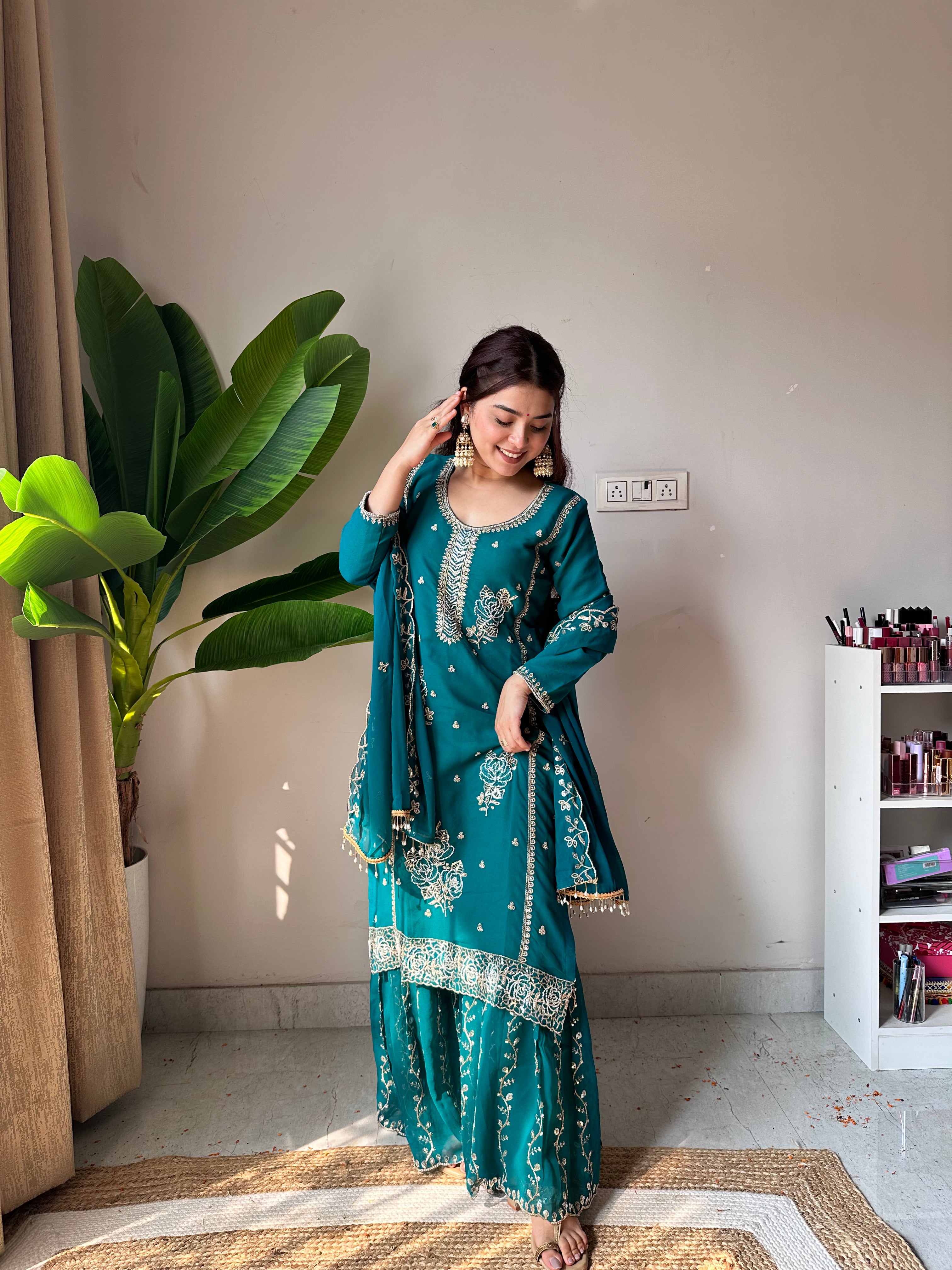 Kalikar Fendi Crush with Zari & Sequins Embroidered work - KLM15