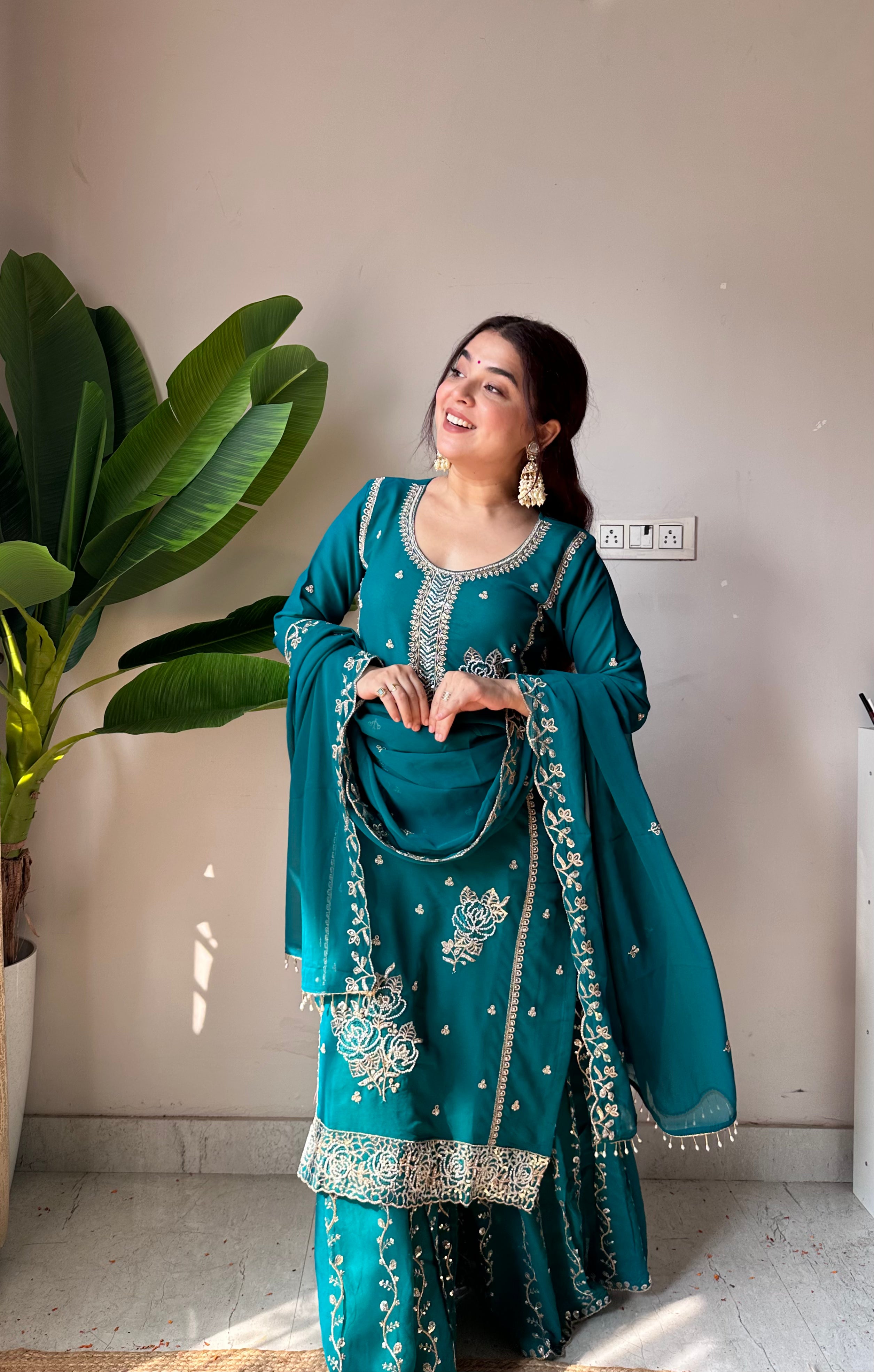 Kalikar Fendi Crush with Zari & Sequins Embroidered work - KLM15