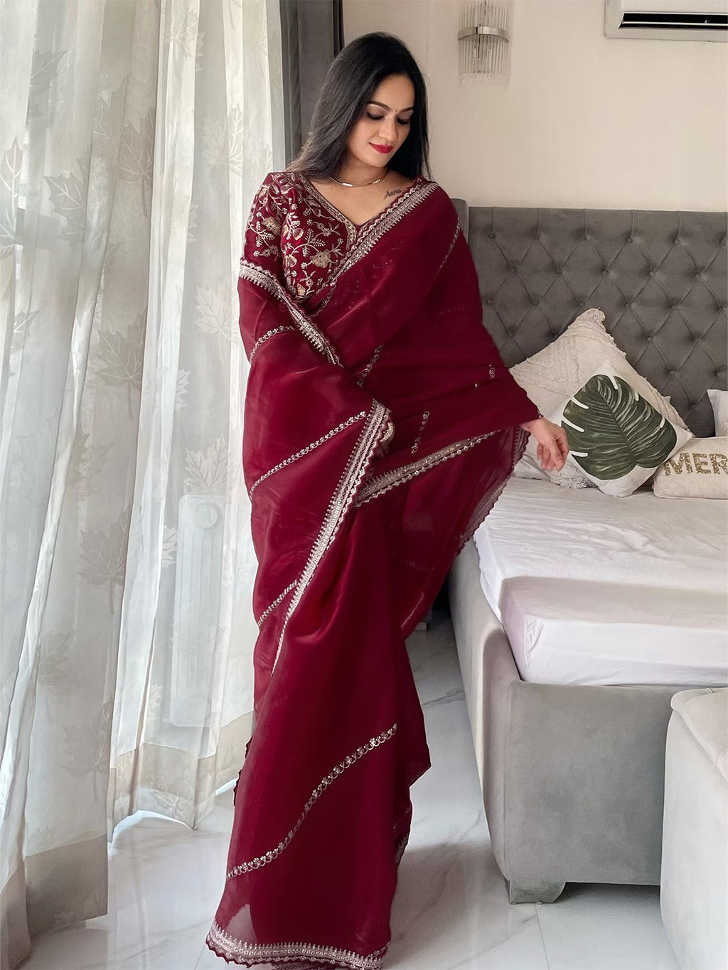 Kalikar Soft Zimmy choo Silk Maroon - RV- Silver Gold