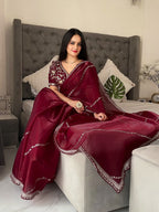 Kalikar Soft Zimmy choo Silk Maroon - RV- Silver Gold