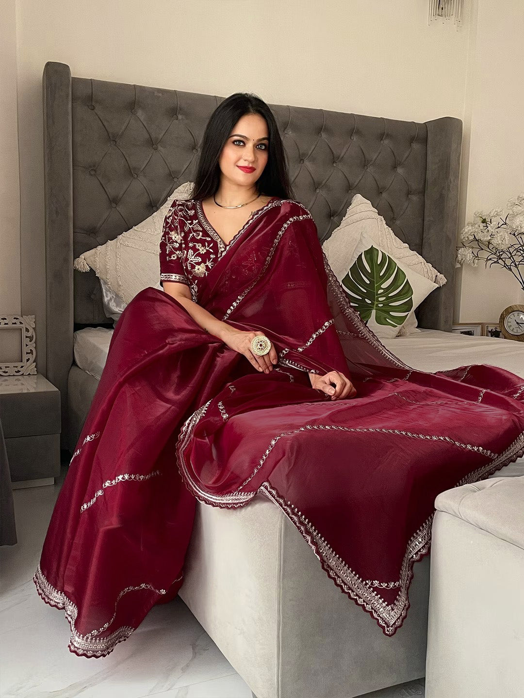 Kalikar Soft Zimmy choo Silk Maroon - RV- Silver Gold