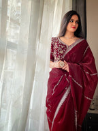 Kalikar Soft Zimmy choo Silk Maroon - RV- Silver Gold