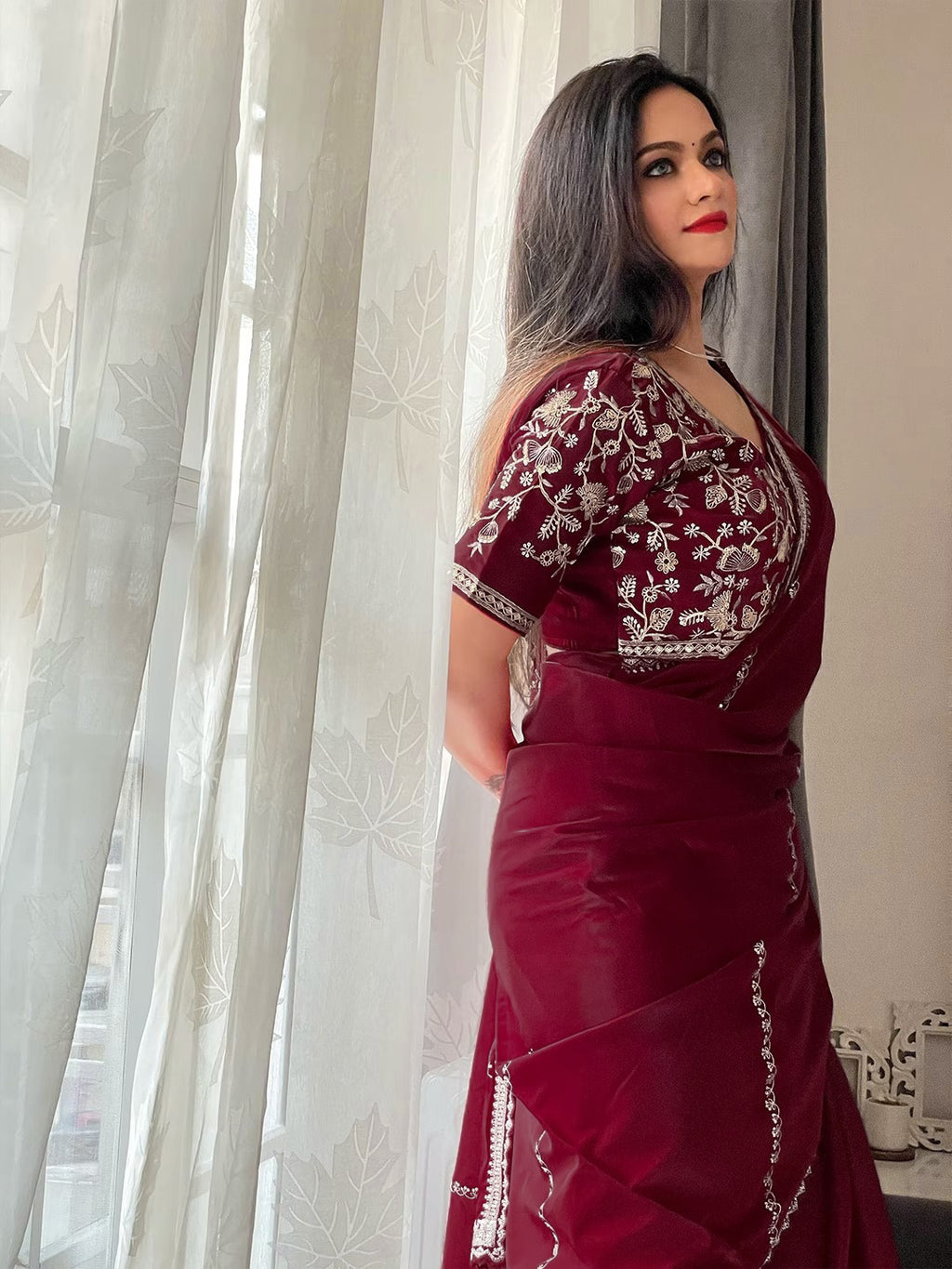 Kalikar Soft Zimmy choo Silk Maroon - RV- Silver Gold