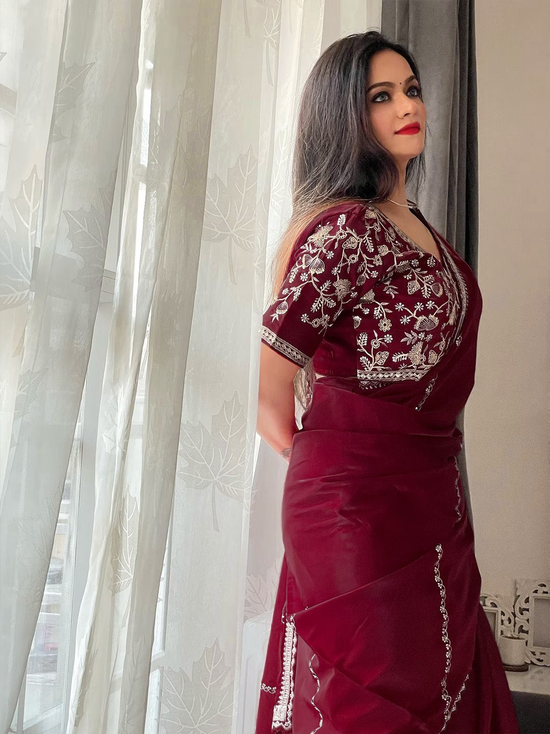 Kalikar Soft Zimmy choo Silk Maroon - RV- Silver Gold