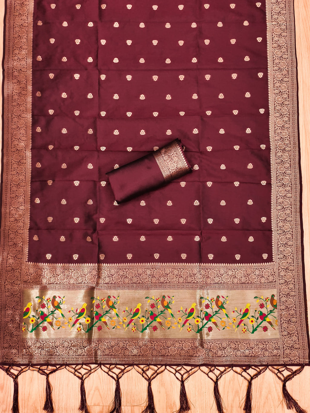 Maroon Color Paithani woven Pattern Top, Bottom & Dupatta Dress Material