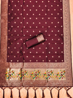 Maroon Color Paithani woven Pattern Top, Bottom & Dupatta Dress Material