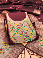Maroon Color Paithani woven Pattern Top, Bottom & Dupatta Dress Material
