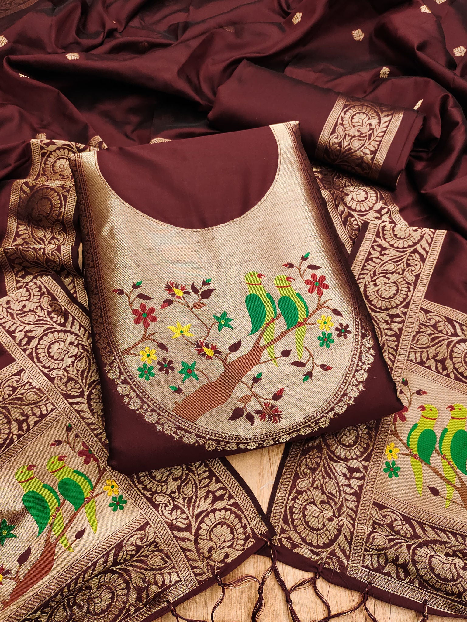 Maharashtra's Royal Heritage Unstitched Dress Material VOL-003 -Maroon Kalikar