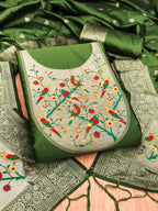 Bottle Green Color Paithani woven Pattern Top, Bottom & Dupatta Dress Material