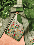 Bottle Green Color Paithani woven Pattern Top, Bottom & Dupatta Dress Material