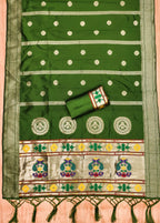 Bottle Green Color Paithani woven Pattern Top, Bottom & Dupatta Dress Material