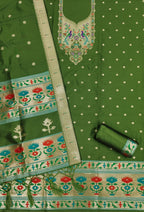 Bottle Green Color Paithani woven Pattern Top, Bottom & Dupatta Dress Material