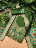 Bottle Green Color Paithani woven Pattern Top, Bottom & Dupatta Dress Material
