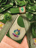 Bottle Green Color Paithani woven Pattern Top, Bottom & Dupatta Dress Material