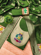 Bottle Green Color Paithani woven Pattern Top, Bottom & Dupatta Dress Material