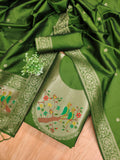 Bottle Green Color Paithani woven Pattern Top, Bottom & Dupatta Dress Material