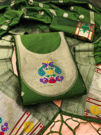 Bottle Green Color Paithani woven Pattern Top, Bottom & Dupatta Dress Material
