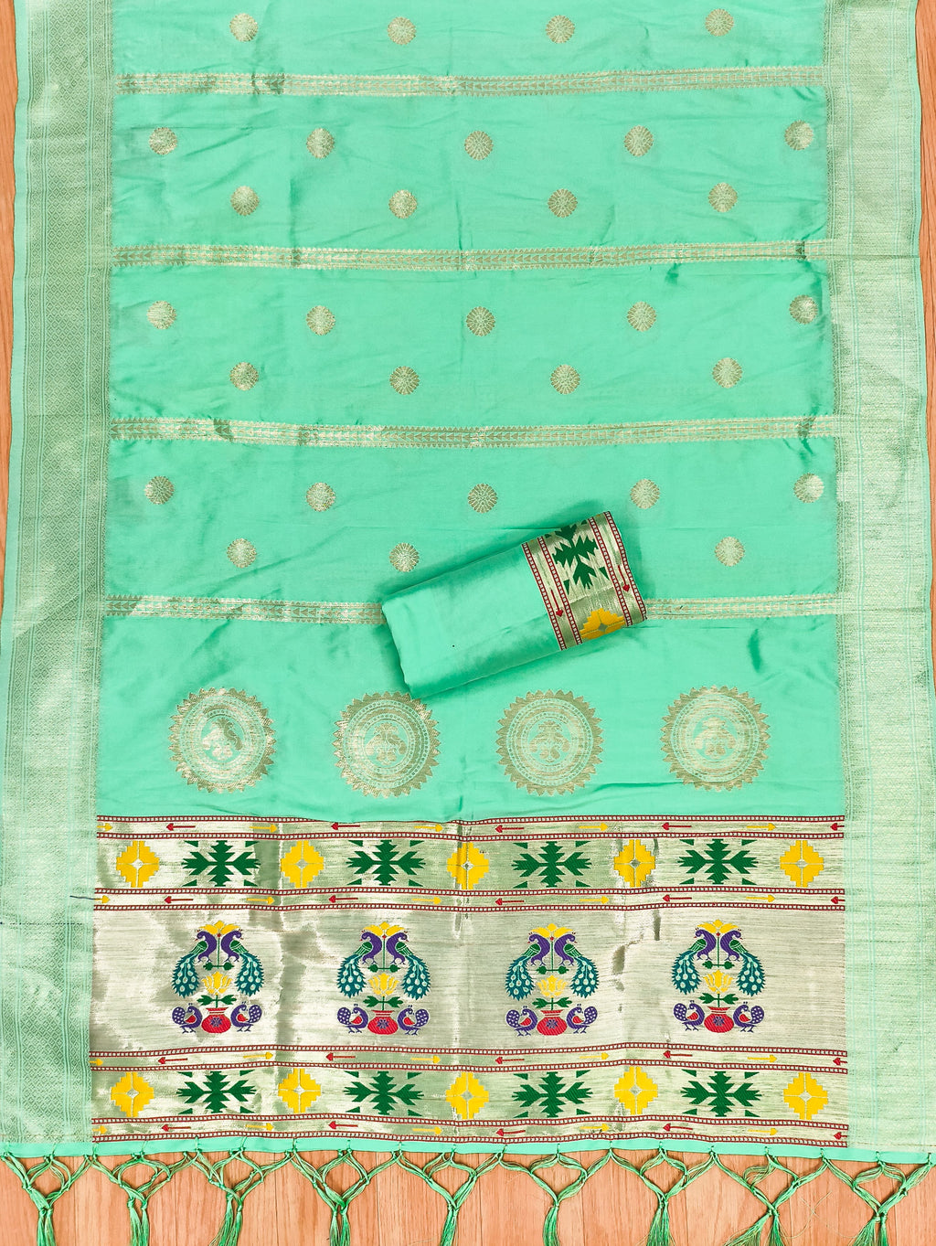 Sea Green Color Paithani woven Pattern Top, Bottom & Dupatta Dress Material
