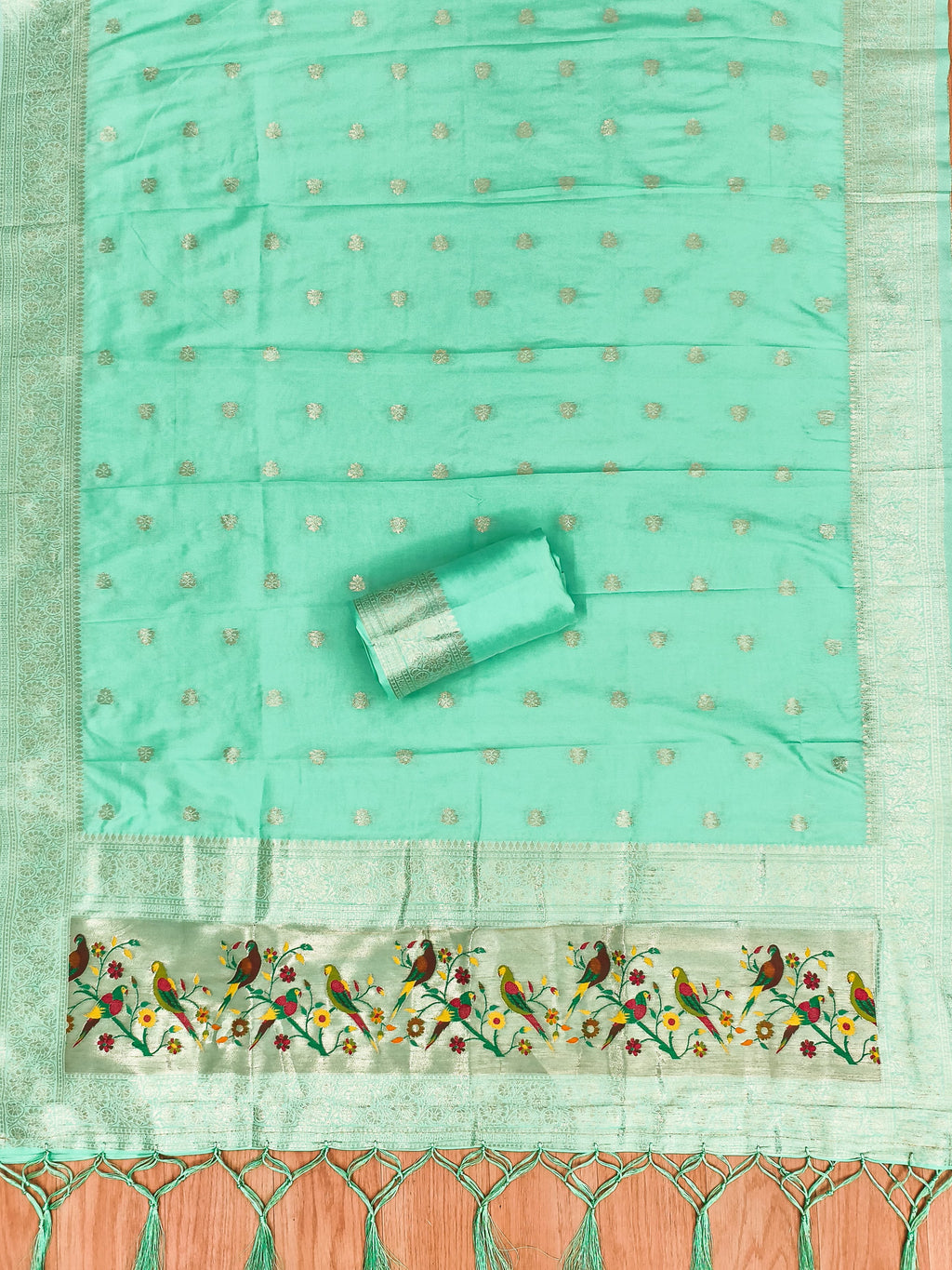 Sea Green Color Paithani woven Pattern Top, Bottom & Dupatta Dress Material