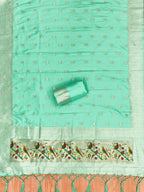 Sea Green Color Paithani woven Pattern Top, Bottom & Dupatta Dress Material