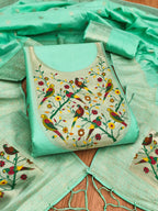 Sea Green Color Paithani woven Pattern Top, Bottom & Dupatta Dress Material