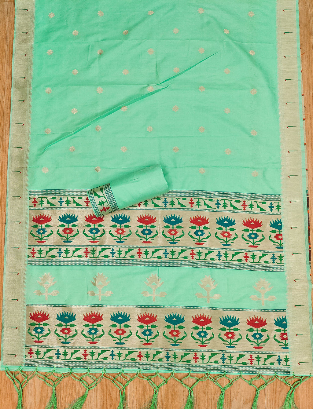 Sea Green Color Paithani woven Pattern Top, Bottom & Dupatta Dress Material