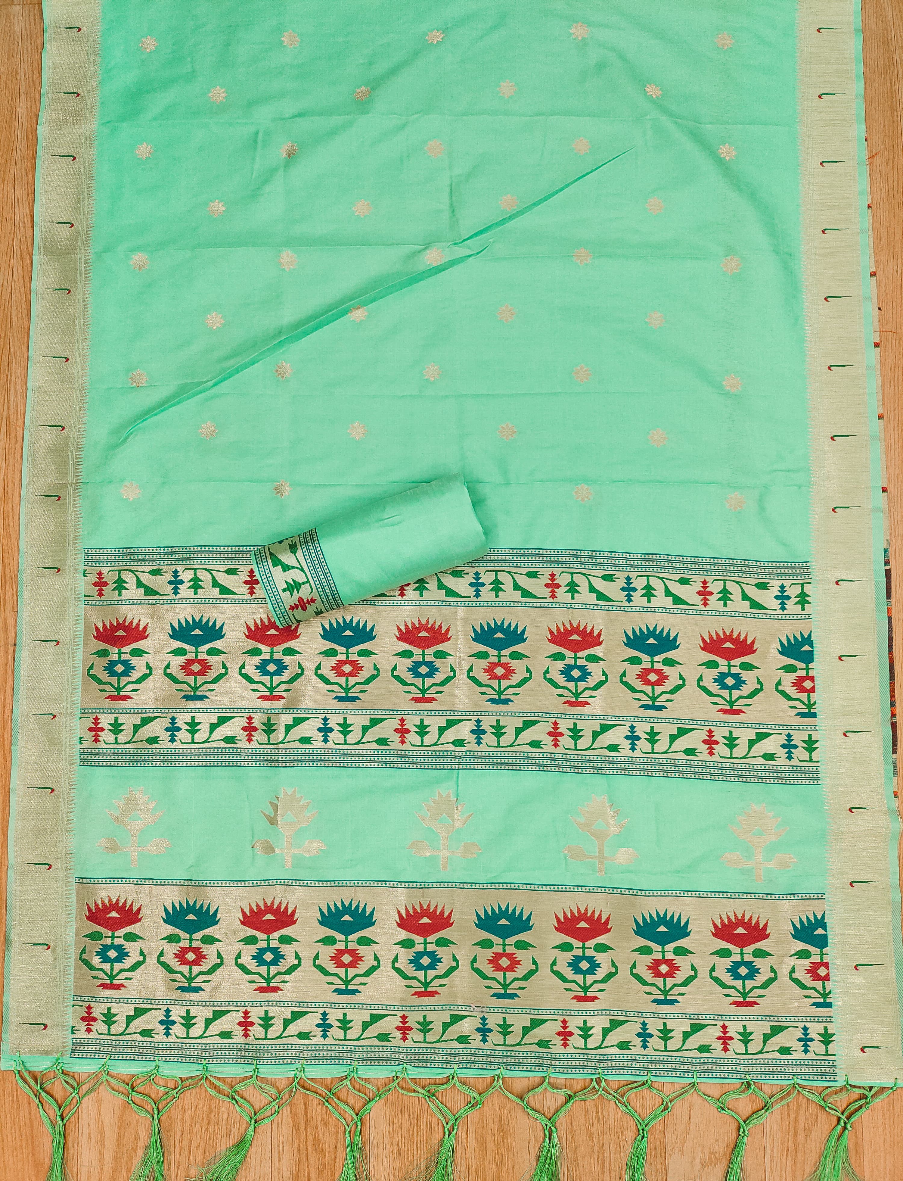 Sea Green Color Paithani woven Pattern Top, Bottom & Dupatta Dress Material