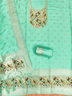 Sea Green Color Paithani woven Pattern Top, Bottom & Dupatta Dress Material