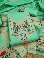 Sea Green Color Paithani woven Pattern Top, Bottom & Dupatta Dress Material