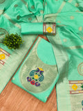 Sea Green Color Paithani woven Pattern Top, Bottom & Dupatta Dress Material