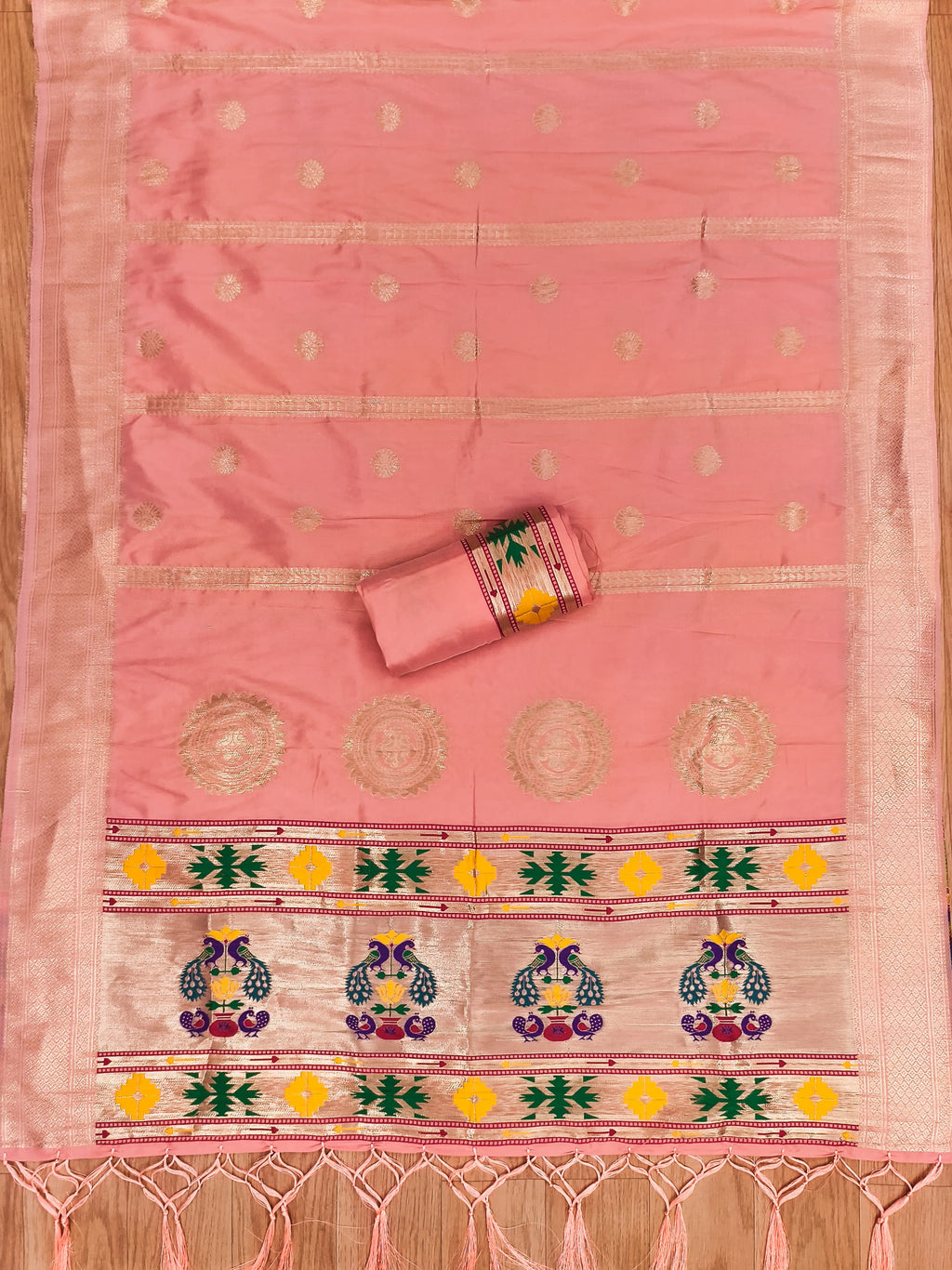 Peach Color Paithani woven Pattern Top, Bottom & Dupatta Dress Material