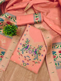 Peach Color Paithani woven Pattern Top, Bottom & Dupatta Dress Material