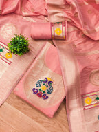 Peach Color Paithani woven Pattern Top, Bottom & Dupatta Dress Material