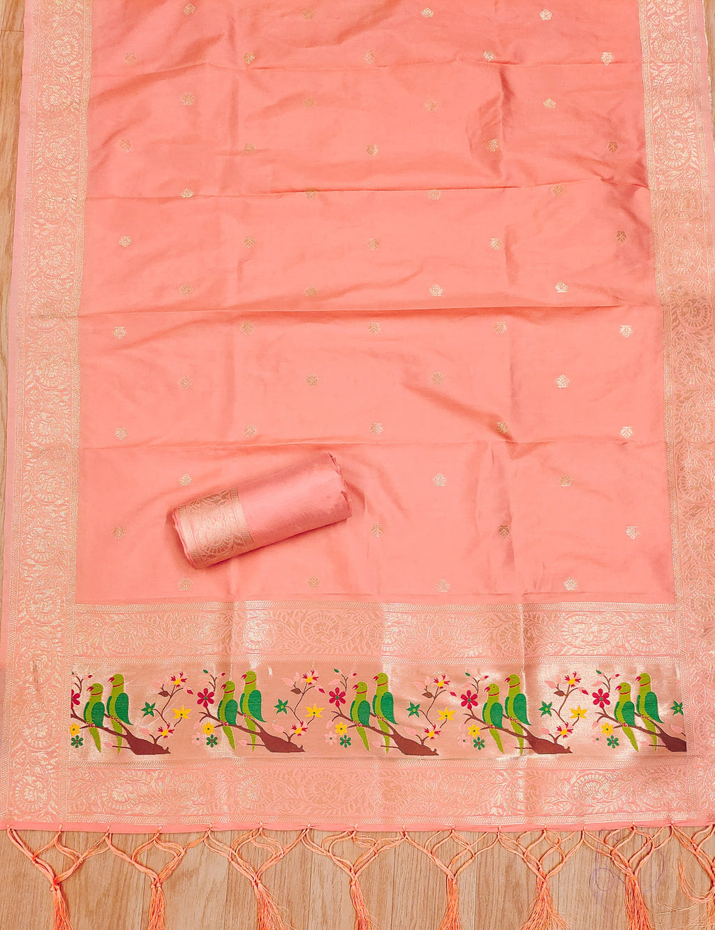 Orange Color Paithani woven Pattern Top, Bottom & Dupatta Dress Material