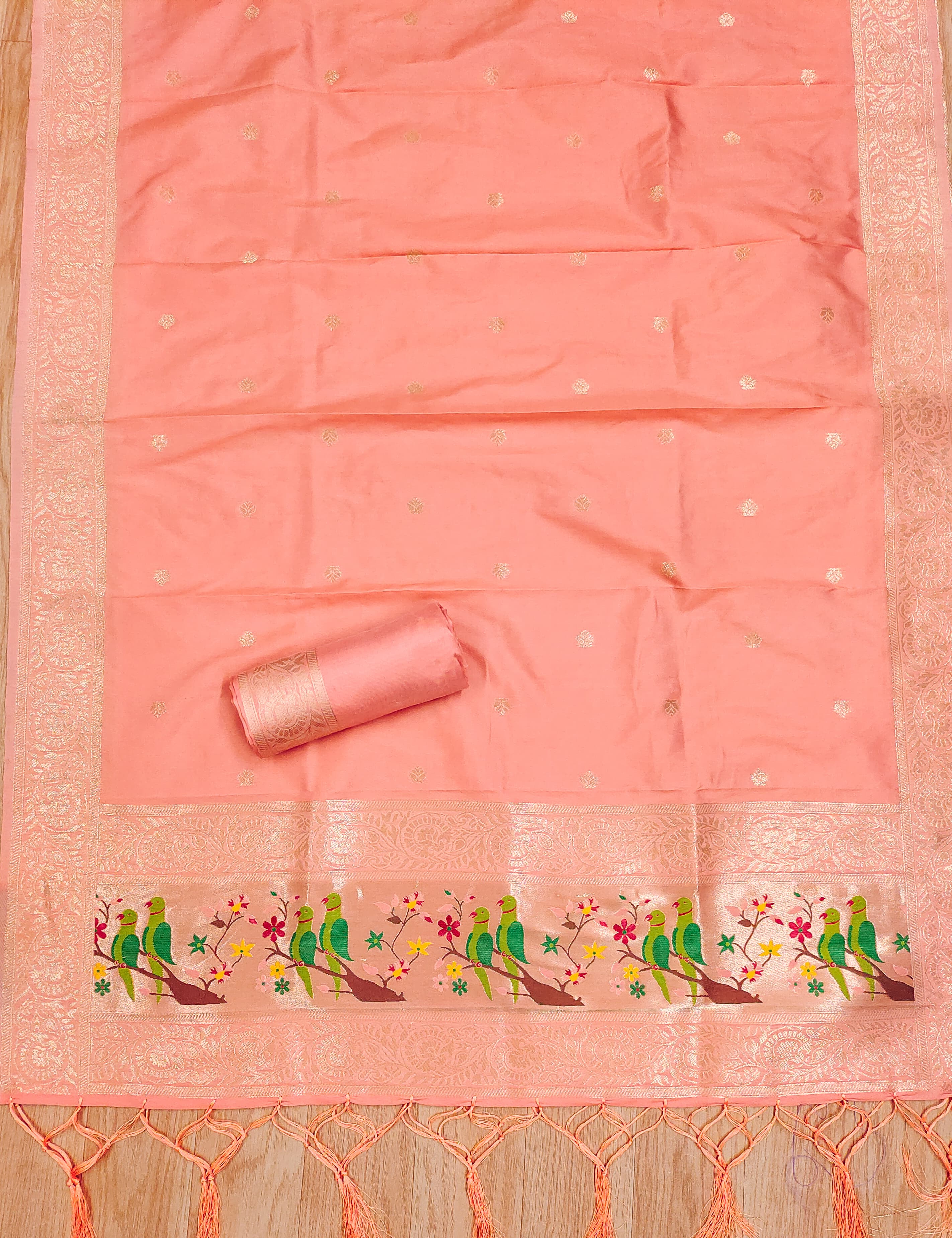 Orange Color Paithani woven Pattern Top, Bottom & Dupatta Dress Material