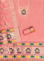 Peach Color Paithani woven Pattern Top, Bottom & Dupatta Dress Material