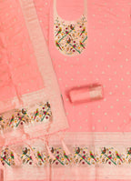 Peach Color Paithani woven Pattern Top, Bottom & Dupatta Dress Material